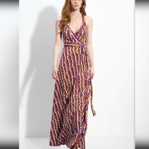 New diane von furstenberg wrap dress maxi samson DVF gown ribbon stripe purple 2